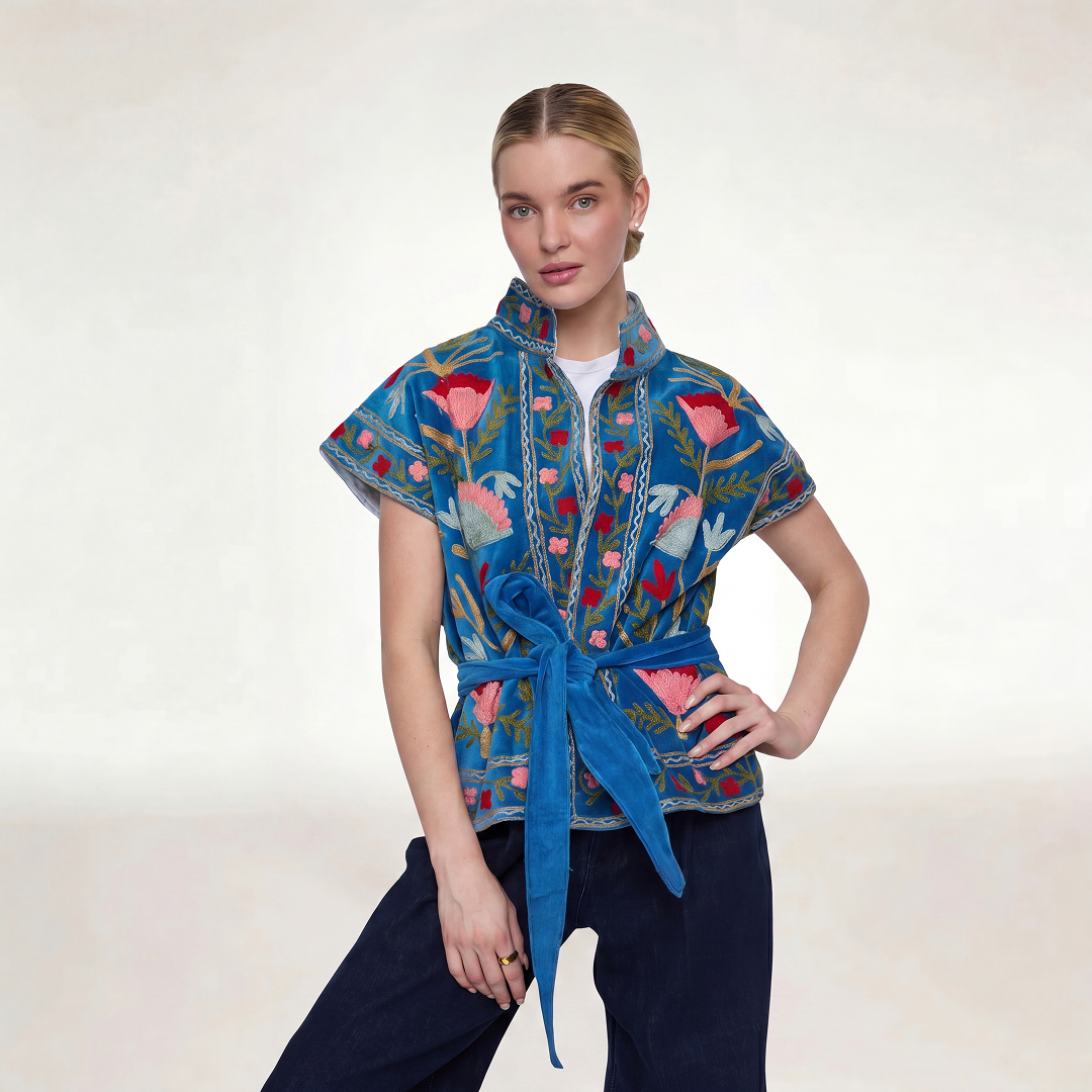 BLUE VELVET JACKET SHORT SLEEVE