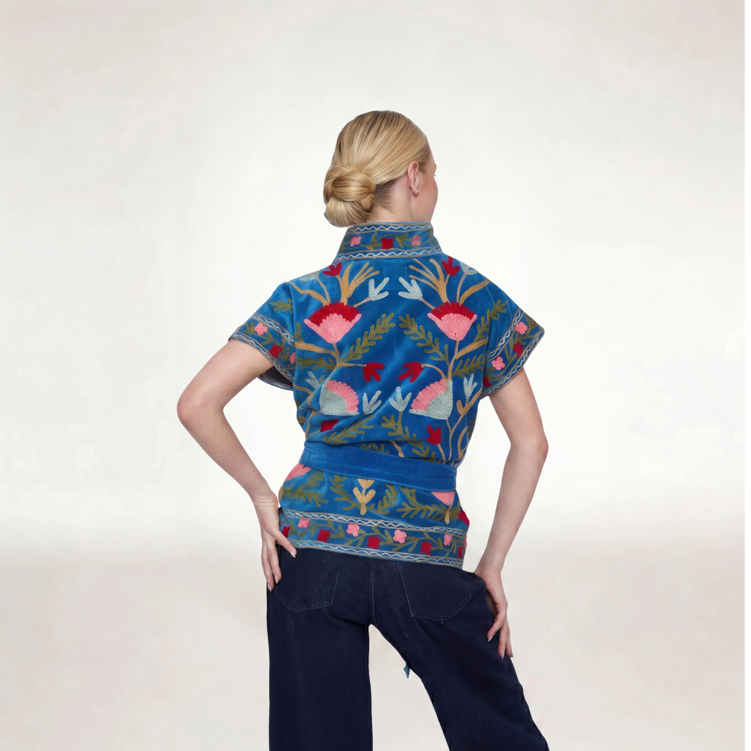 BLUE VELVET JACKET SHORT SLEEVE