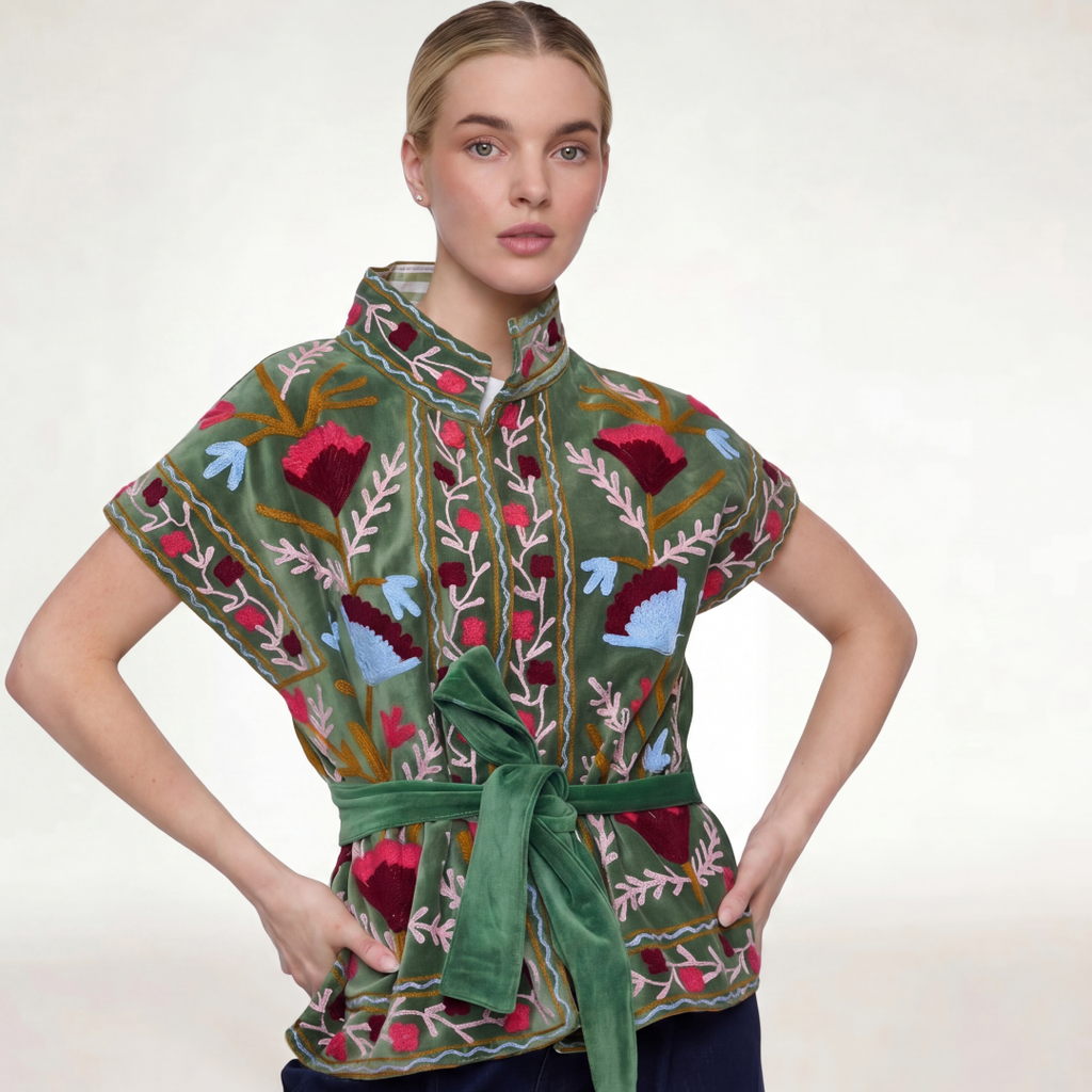 GREEN VELVET JACKET SHORT SLEEVE