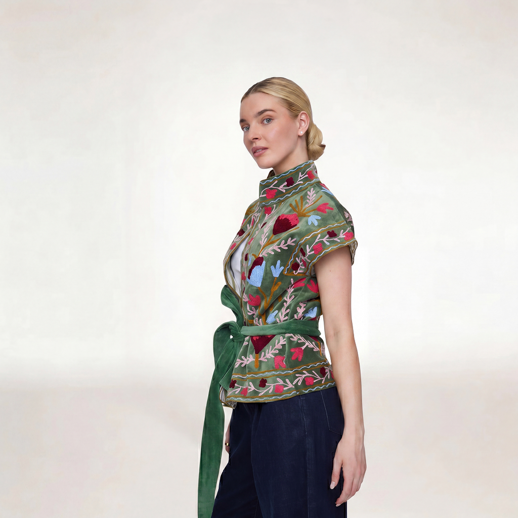 GREEN VELVET JACKET SHORT SLEEVE