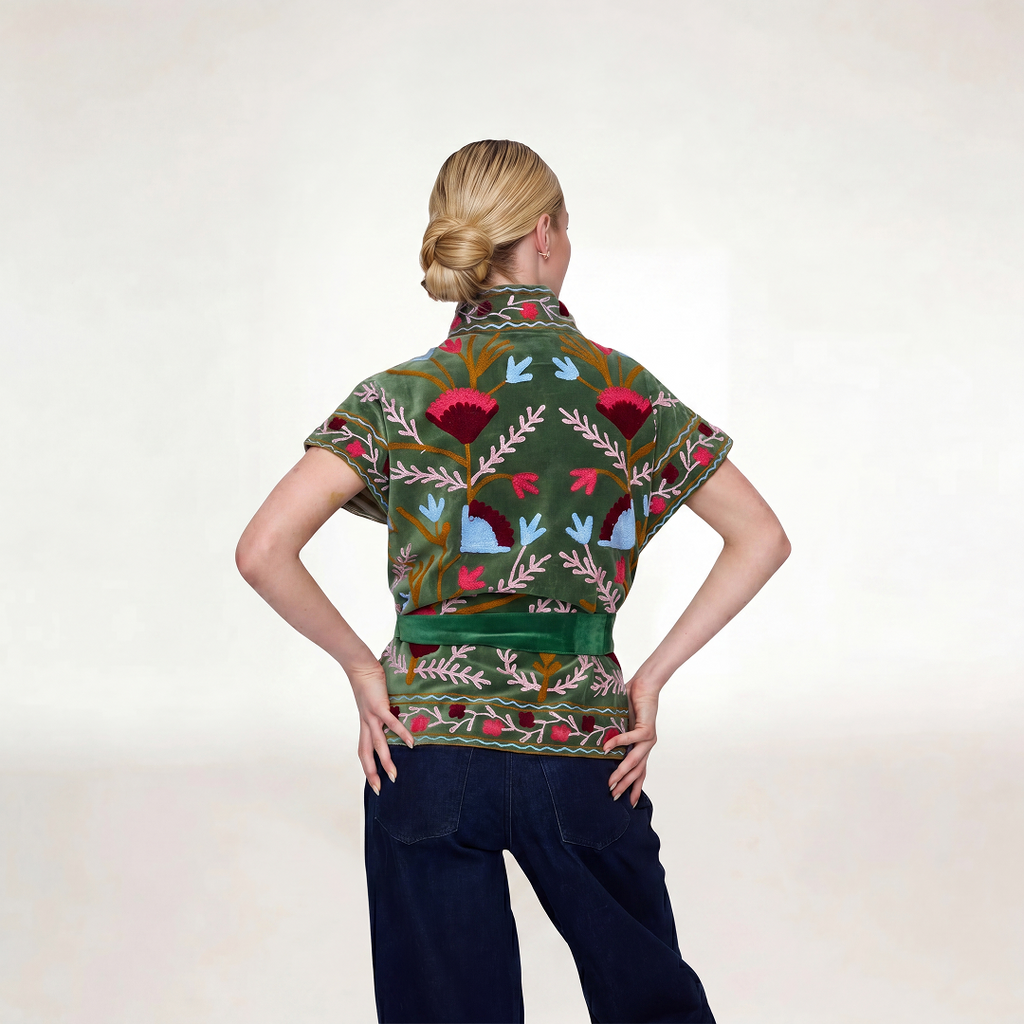 GREEN VELVET JACKET SHORT SLEEVE